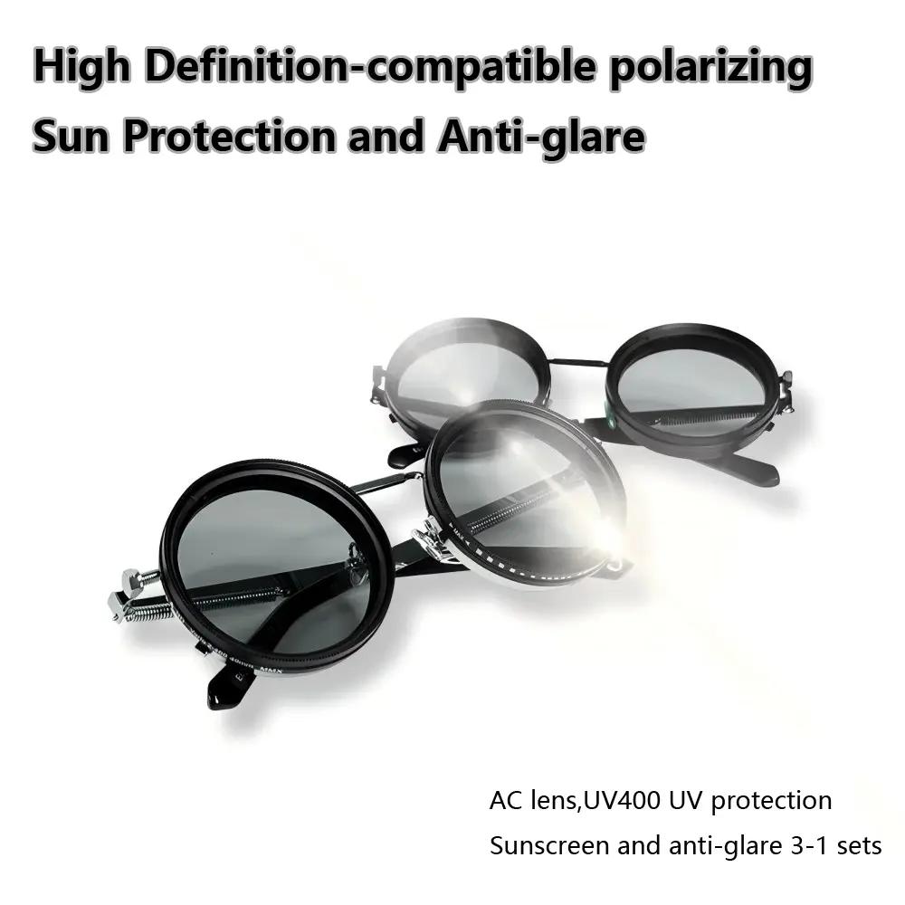Polarized Round Sunglasses ND9 Adjustable Dimming Sun Glasses Men Women Retro Punk Men's Fishing Eyeglasses Outdoor Shades UV400 Indoor leisure equipment