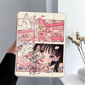 Y2K Kawaii Manga Angel Design Folding Stand Case for iPad, Transparent Acrylic Hard Back, Pencil Slot & Charger Slot, Scratch-Resistant Slim Protective Cover for iPad 10.2 2019/2020/2021, Mini, Pro, Air, Tablet Protective Cover