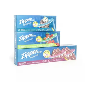 1 box of kitchen fresh-keeping freezer bag, Storage: food grade PE double ribbed color strip compact bag for refrigerator fresh-keeping/freezing, leak proof and moisture-proof, suitable for storing and freezing food ingredients, Double Lock