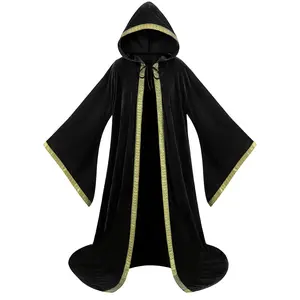 Adult Wizard Robe Costume Full Length Velvet Cloak with Hood Women Halloween Christmas Costume