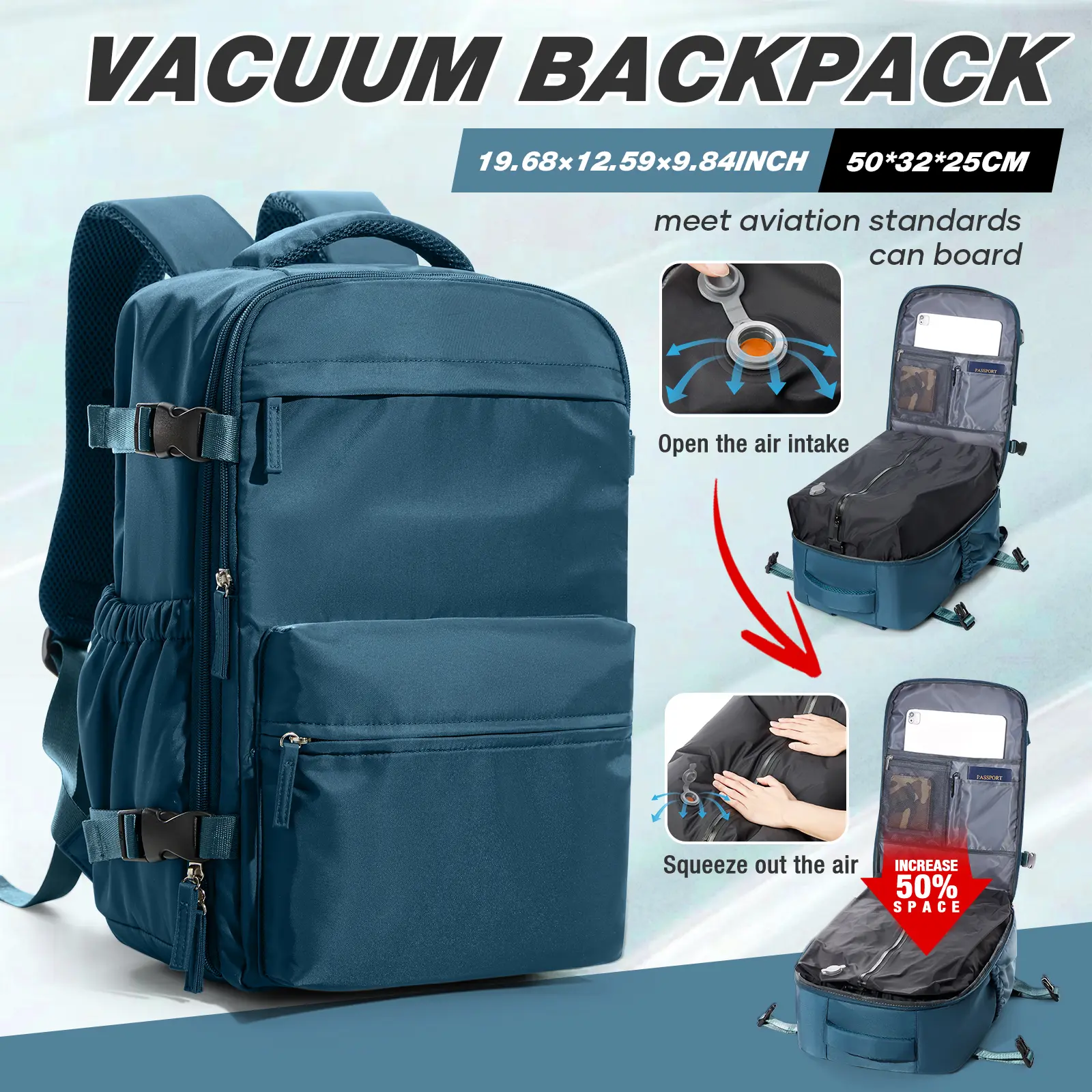 COOWOZ Vacuum Travel Backpack with Pump, Vacuum Seal Compression Backpack, Large Travel Bag For Women Men, Durable Outdoor Hiking Sports Rucksack, Airline Approved Carry On Backpack, Travel Essentials