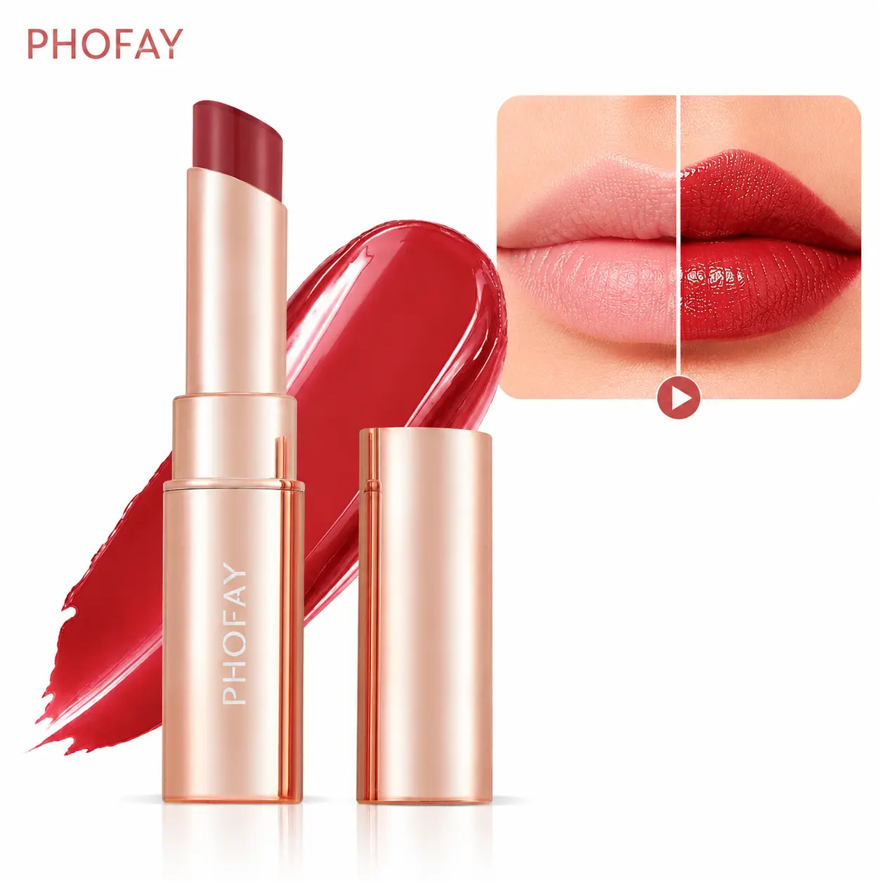 PHOFAY Hydrating Glossy Lip Balm, Long-Lasting Tinted Lipstick with High-Shine Finish, Moisturizing Plumping Lip Gloss, Non-Sticky Lip Color for Dry Lips, Daily/Party Makeup
