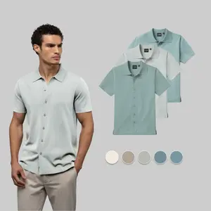 Cuts | Men's Riviera Knit Button Up Shirt | Fitted Short Sleeve Cotton Blend with Spread Collar | Breathable Lightweight Stretch