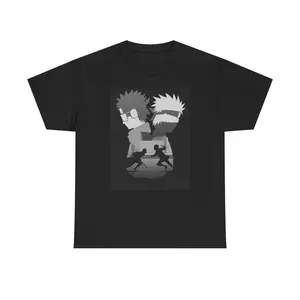 Unisex JL Anime T-Shirt Softstyle - Naruto - Obito vs Kakashi Black and White