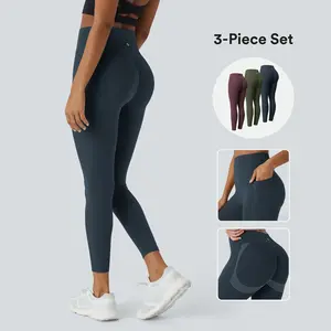 Halara 3-Piece UltraSculpt High Waisted Scrunch Butt Lifting Tummy Control Pocket Shaping Training Leggings Set