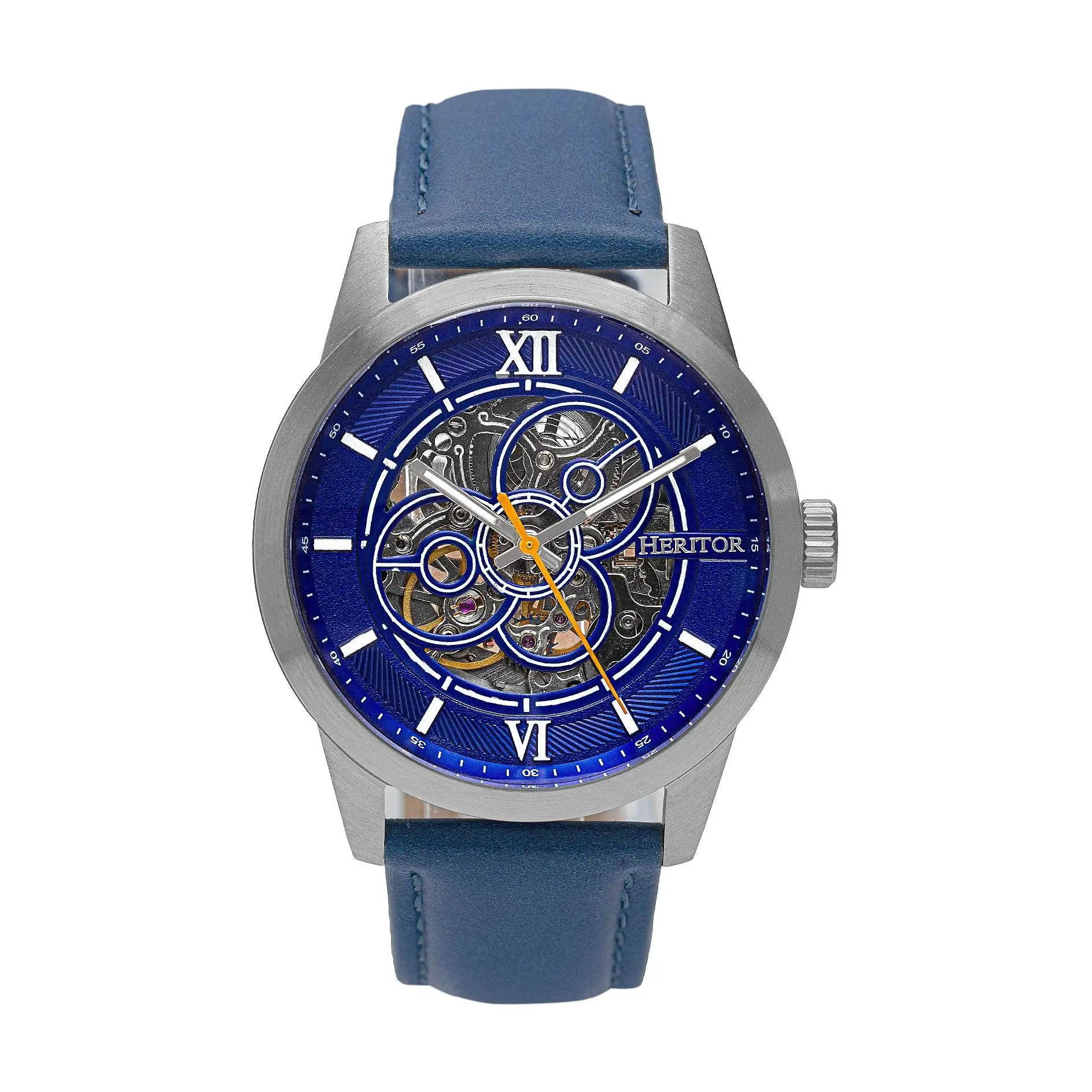 Heritor Men's J onas Stainless Automatic Leath er Skeleton Wat