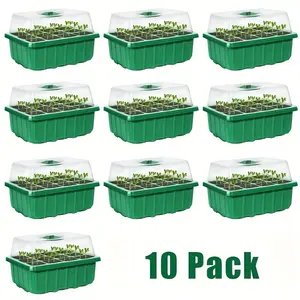 10 packs of seed starter trays with domes and bases - 12 cells x 10 packs, suitable for greenhouses and gardens, indoor/outdoor use, no electricity required, horticultural planting, transparent design, sturdy construction, Durable growing tray