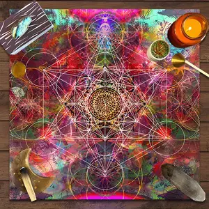 Colorful Energy Grid Design Square Tarot Tablecloth, Fantasy-style home decor Altar Cloth Multiple Sizes Polyester Fabric, Easy to Clean and Maintain Decorative Divination Cloth for Spreads & Rituals Gift for family and friends
