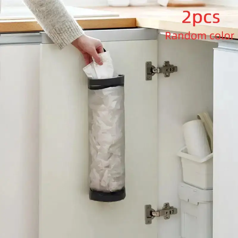 Random Color Mesh Hanging Plastic Bag Holder, 2 Counts Trash Bag Organizer, Mesh Hanging Storage Dispenser, Kitchen Organizer, Kitchen Utensils & Gadg