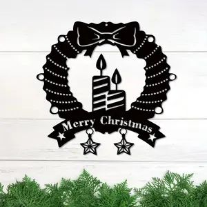 1pc Christmas Metal Decoration Garland with Candle Sign Wall Art - Merry Christmas for Living Room and Corridor