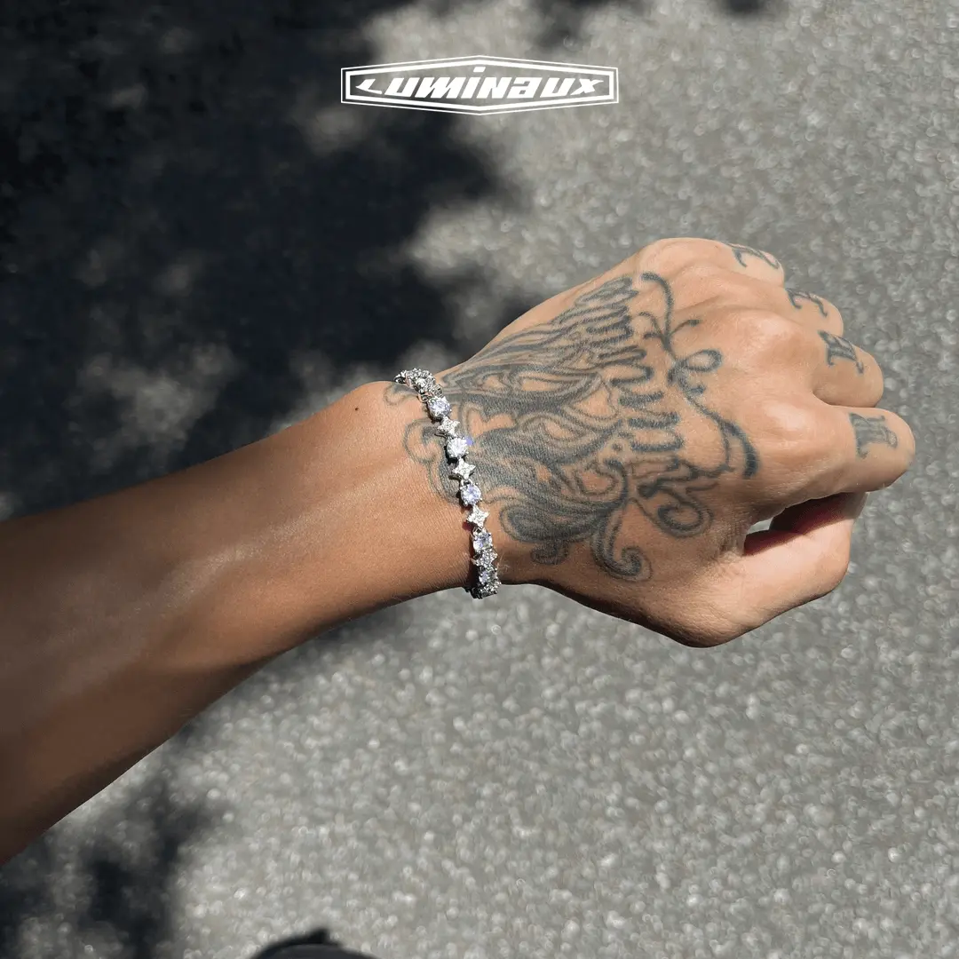 Iced Out Moon & Star Tennis Bracelet, AAAAA+ Cubic Zirconia Hip Hop Wrist Chain for Men, Exquisite Trendy Jewelry Gift for Couples, Zirconia Bracelet, High Quality Bracelet