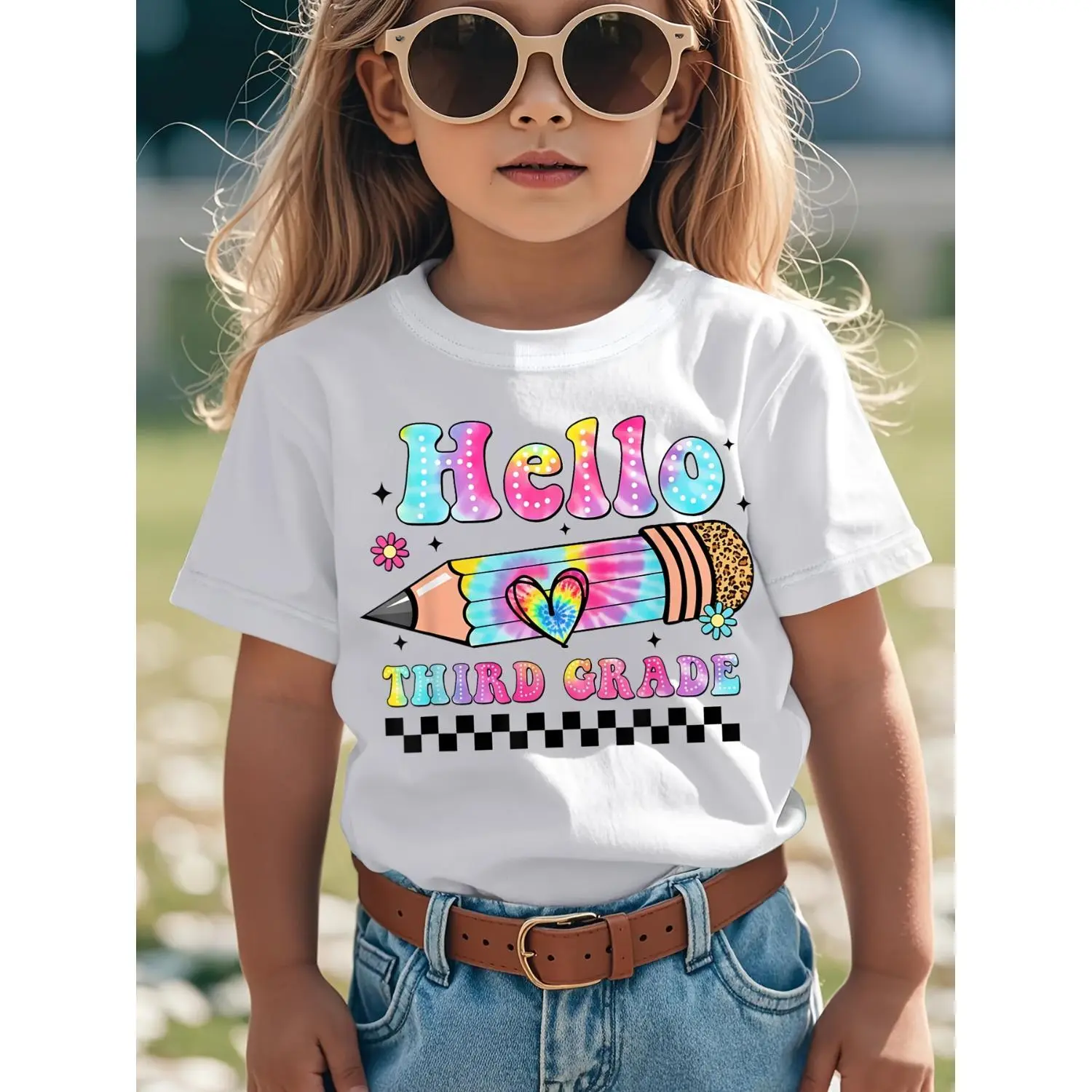 Cute Girls Short Sleeve T-Shirt Hello Third Grade Print Kids Clothes Girls Back to School Graphic Tee Casual Soft Top Summer Girls Clothes