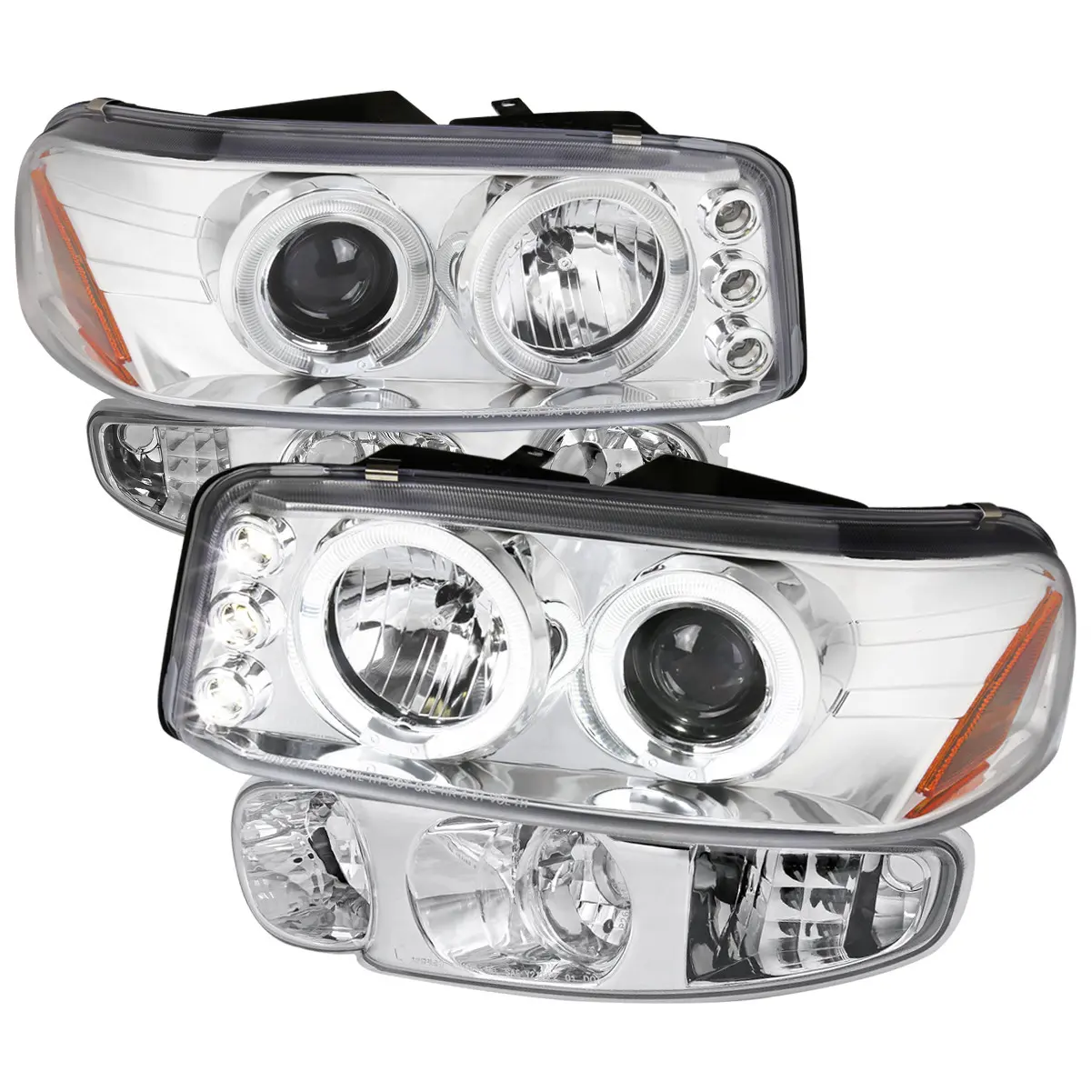 2001-2006 Yukon + XL Denali/ 2002-2006 Sierra Denali Dual Halo Projector Headlights w/ Bumper Lights (Chrome Housing/Clear Lens)