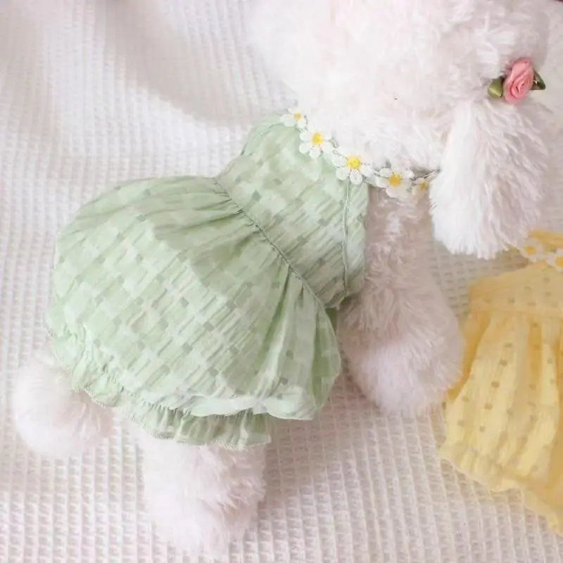 Pet Cat Kitten Kitty Clothes Spring Summer New Cute Daisy Print One-Piece Dress, Adorable Cat Clothing