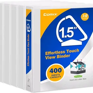 Comix 1.5 inch 3 Ring View Binder, 1.5" Slant-D Ring Finger-Touch, Holds 8.5" x 11" Paper, Designed for Durability, Effortless Opening, 4 Pack (White)