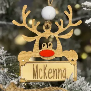 Custom Handmade Rustic Reindeer Christmas Ornament with Personalized Name