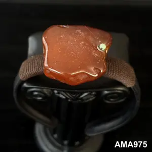 Natural Baltic Amber Cuff Bracelet Leather Bangle, 7-9 inch (Adjustable)