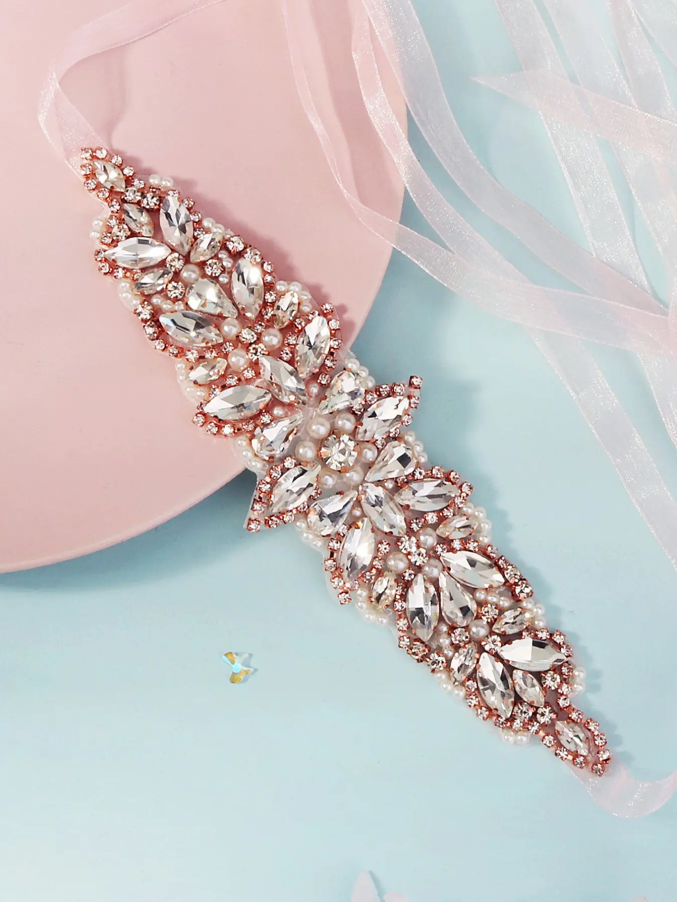 Elegant Beaded Rhinestone Faux Pearl Bridal Sash, Fashion Dress Accessory, Perfect for Wedding Party Performance Clothing