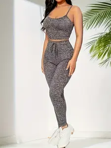 Spicy Style Knit Halter Top & High Waist Tight Pants Gym Set, Women's Workout, Comfortable and Stylish Fitness Wear, Workout Sets, Activewear Set