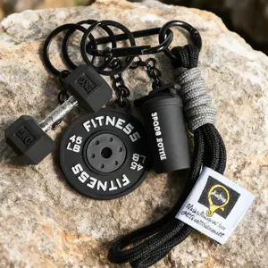 Silicone Kettlebell & Dumbbell Keychain Set with Metal Handles - Inspirational Fitness Gym Gifts