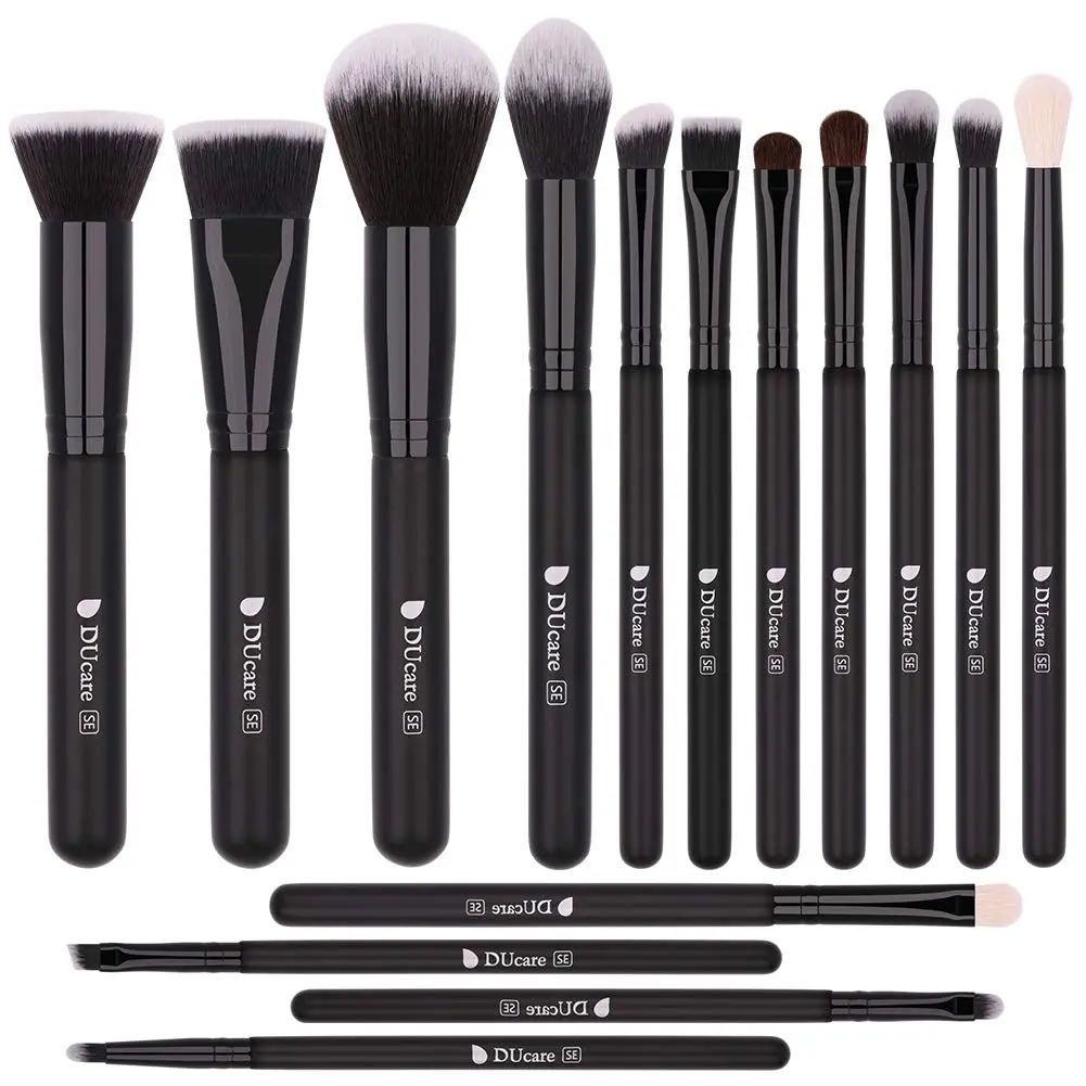 Ducare Makeup Brushes 15Pcs Premium Synthetic Kabuki Makeup Brush Set, Professional Foundation Concealers Powder Blush Blending Face Eye Shadows Black Brush Sets Doremi Beauty