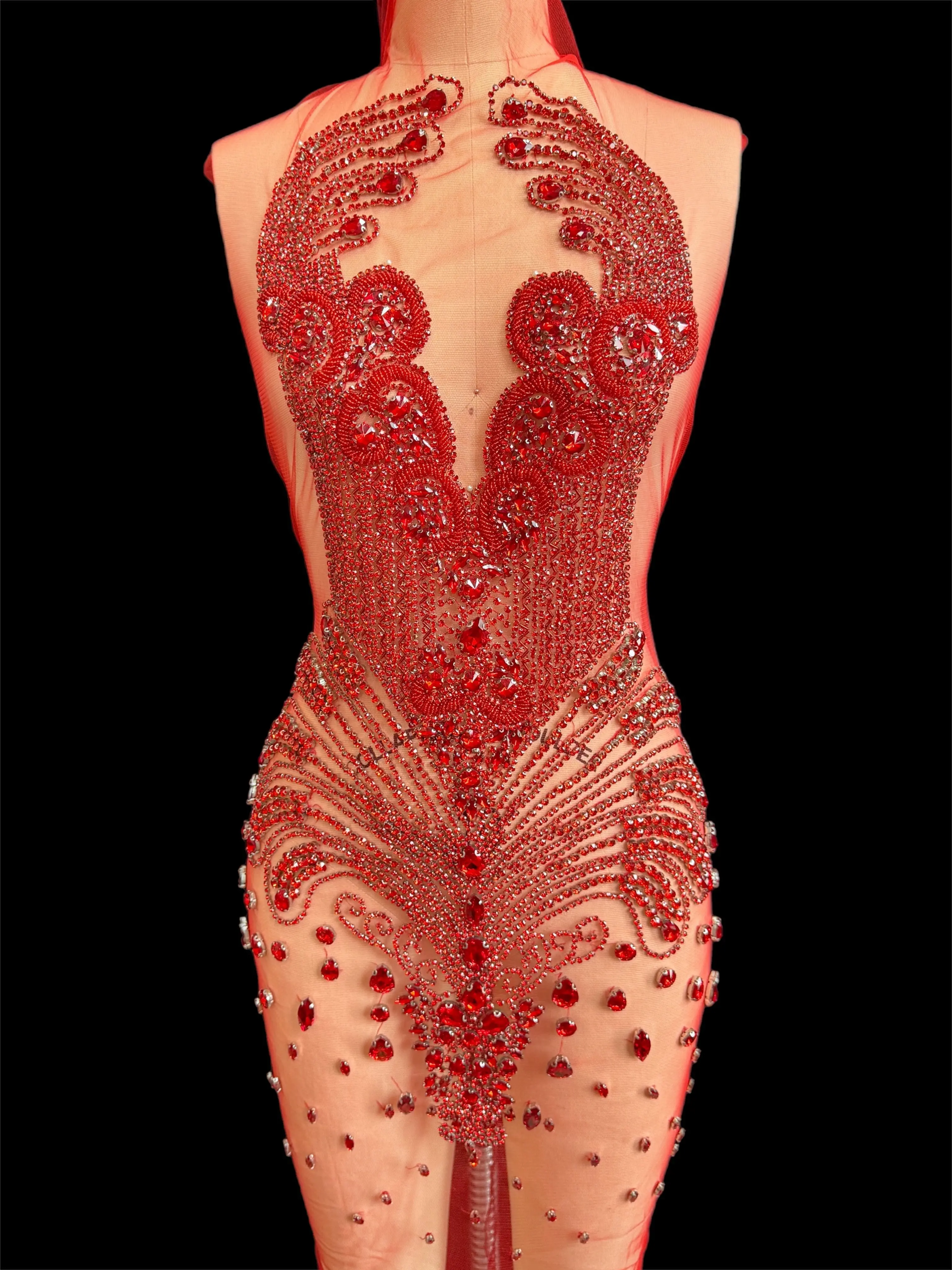 Tina Red Rhinestones Bodice Applique