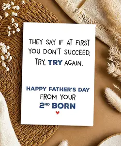 Funny Father’s Day Card from 2nd Child – “Second Time’s the Charm” – Middle Child Humor, Favorite Child Joke, Cute Gift for Dad