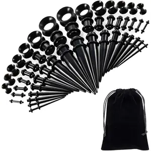 50 Pieces Ear Stretching Kit 14G-00G Acrylic Tapers and Plugs + Silicone Tunnels - Ear Gauges Expander Set Body Piercing Jewelry