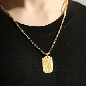 Mens Elegant Titanium Steel Fashion Necklace with Inspirational Bible Verse Perfect Gift for Men Unique Christian Gift Easter Basket Filler Pendant 60CM Chain christmas surprise 21  karat  gold cowboy letter pendant necklace high purple bow