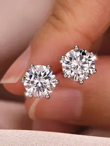 S925 Silver Six-Claw Cubic Zirconia Stud Earrings, Ultra Small 4mm 5mm 6mm 7mm Unisex Soft Ear Cartilage Jewelry for Daily Wear