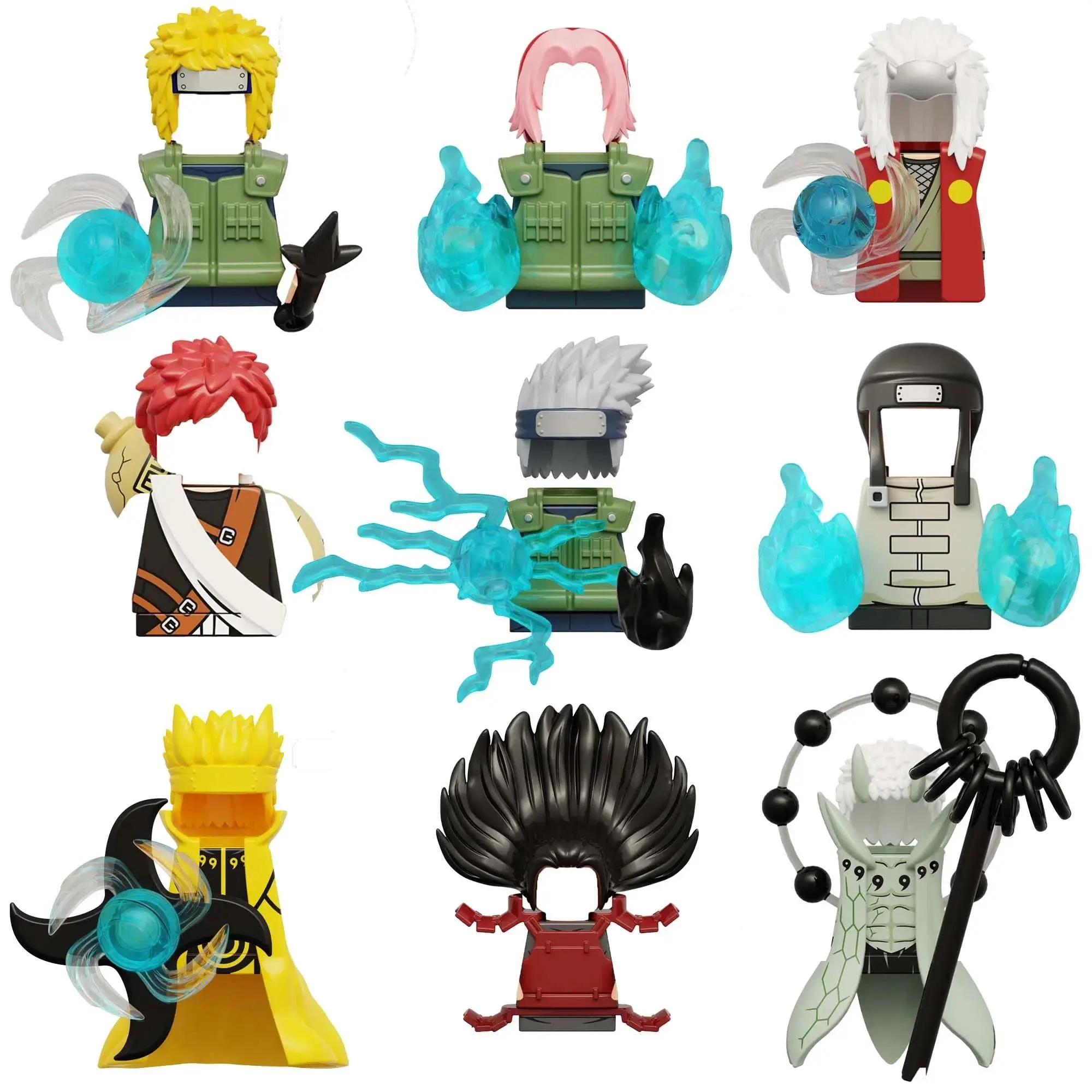 Anime Character ABS Plastic Collectible Blocks Figures - Itachi, Jiraiya, Obito, Madara, Hashirama, Sakura, Gaara, Minato, Neji, Kakashi - Kids' Party Gifts with Assembly Process to Cultivate Learning Abilities for Festive & Home Supplies, 4.5Cm - 5Cm