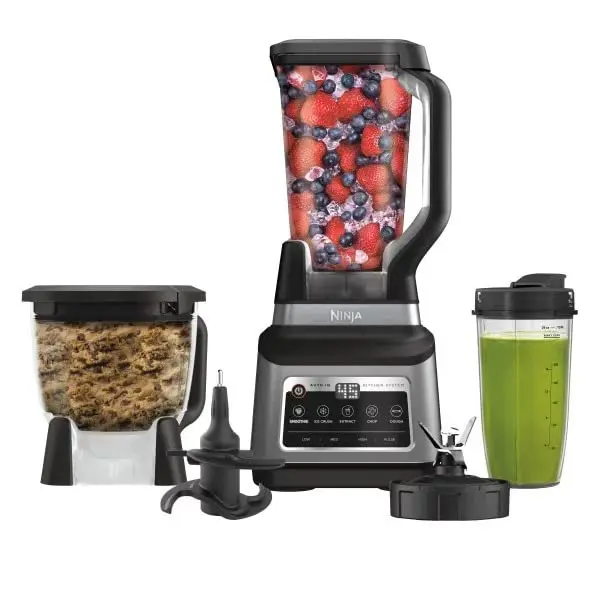 Ninja BN800 Professional Plus Kitchen System, 1400 WP, 5 Functions for Smoothies, Chopping, Dough & More with Auto IQ, 72-oz.* Blender Pitcher, 64-oz. Processor Bowl, 24-oz. To-Go Cup, Grey (Renewed)