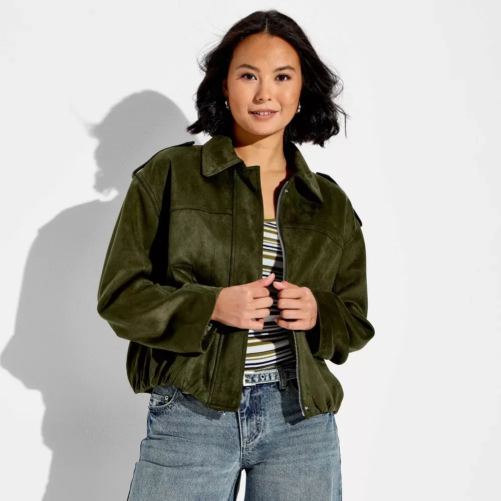 Women's Bubble Hem Faux Suede Jacket - Wild Fable