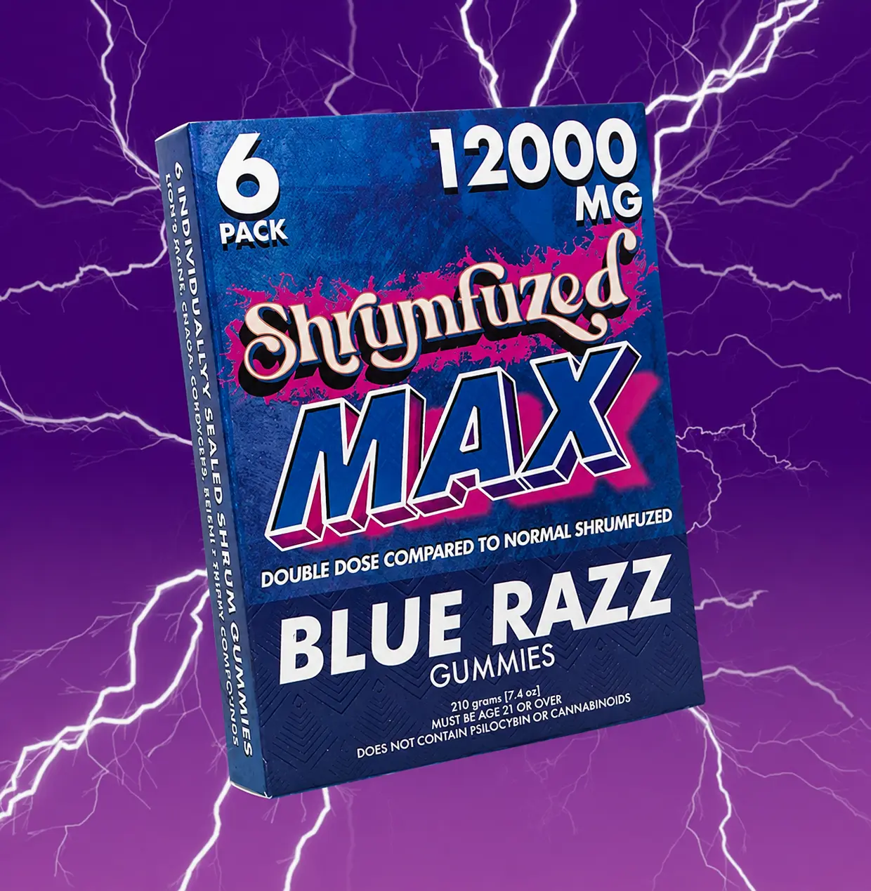 MAX Blue Raspberry Gummies, 6 Count, High Potency Plant-Based Mushroom Gummies, Soft Chewy Gummies, 100% Organic Ingredients, High-Quality Formula, Freshness-Sealed, Secure Reusable Metal Tin, Travel-Friendly Packaging, Proudly Made in USA
