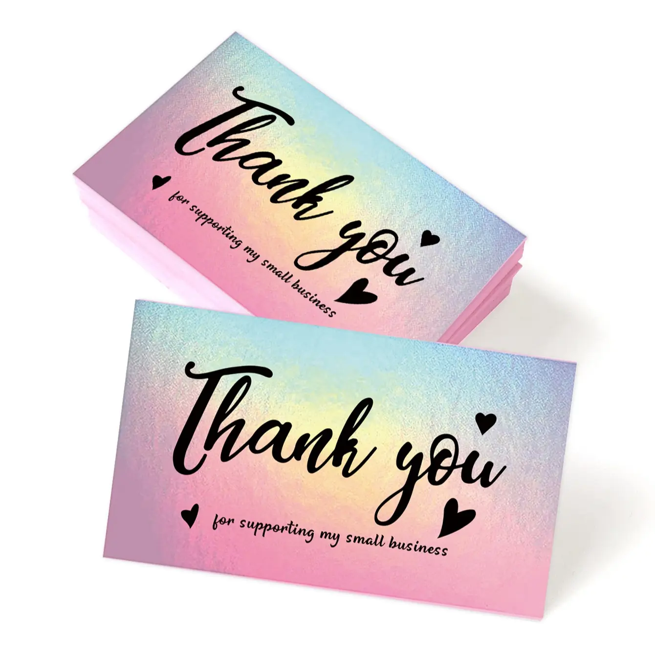 50pcs/pack Laser Reflective Heart Designs Thank You Card, Thank You Note Cards, Employee Appreciation Cards, Business Thank You Cards, Bulk Thank You Cards, Thanks Card, 3.54 * 1.97inch, Durable Card