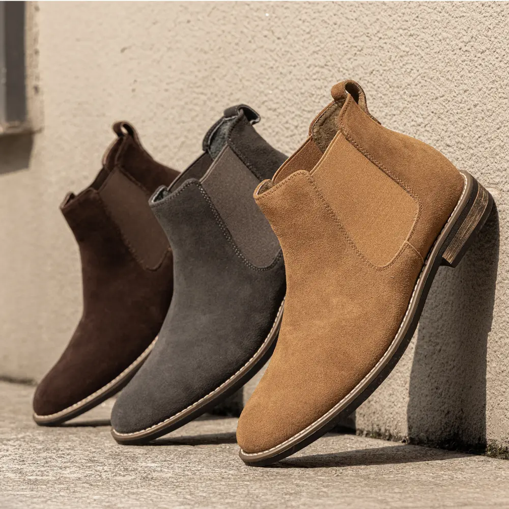 【BRUNO MARC Anniversary】 Men's Timeless Suede Round Toe Slip-On Ankle Boots - Comfortable Walking Shoes, Chic Casual Wear Footwear for Fall-Winter, Black Shoes