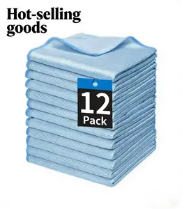 12-pack of microfiber glass cleaning cloths, 12x12 inches, reusable, lint-free, streak-free, ultra-soft, scratch-free, suitable for windows, stainless steel, eyeglasses, mirrors and screens.