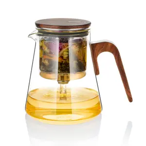ZENS Magnetic Tea Pot, Enchanted Glass Teapot with Infuser and Magnetic Suction Lid for Mess-Free Loose Tea Diffusers, Walnut Wood Handle, Tea Lovers Gifts-27oz
