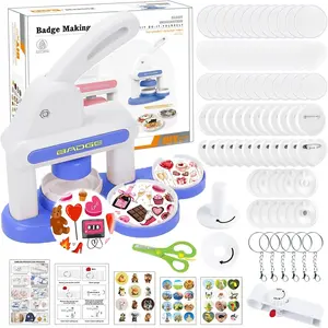 Button Maker Machine 3 Pins with 86 Pcs Installation-Free Button Parts DIY Pin Badge Press Machine 2025 New 55mm & 35mm Round/Heart Pin Badge Maker Machine, for Christmas Gift, Blue