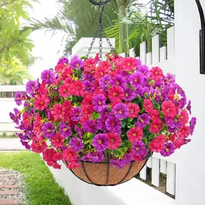 Artificial Hanging Violet Basket Set, Artificial Hanging Baskets, 19.69 Inch Coconut Liner, High Quality Antioxidant Fake Flowers, Spring Decor for Indoor Outdoor Balcony Room Wedding