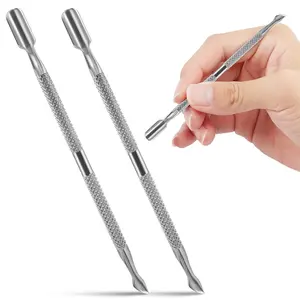 2 Pcs Cuticle Pusher Cutter and Remover, Professional Double Ended Stainless Steel Dual Head Cuticle Pusher Tool Nail Care Polish Remover Cuticle Trimmer, Durable Manicure and Pedicure Tool (Silver) Gift Set Handle