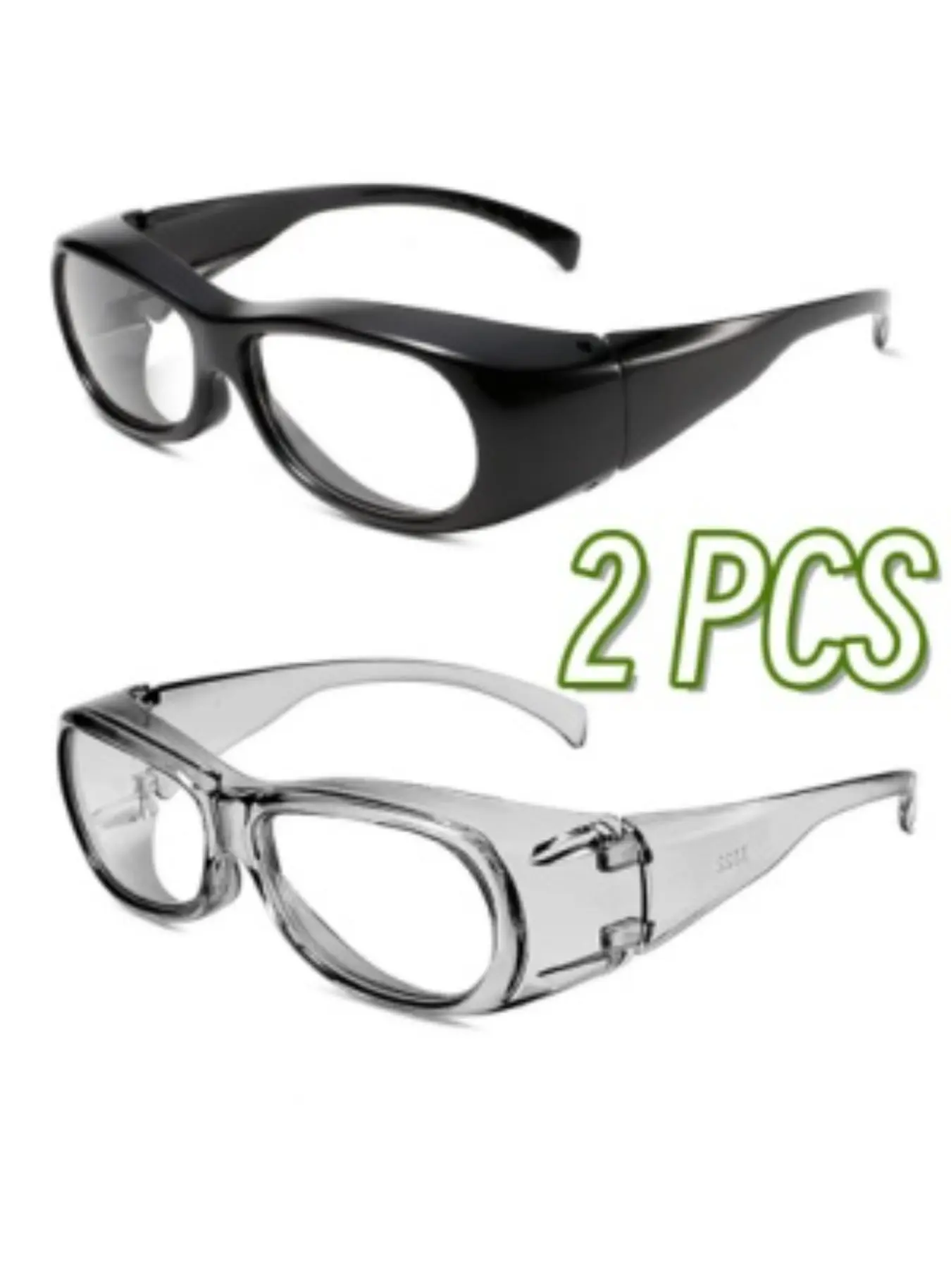【2-Pack 】Square Frame Transparent Lenses, Sporty Safety Glasses, Lab & Care Environment, Unisex, All Seasons, Non-Color Changing, Lab Goggles, Protective Goggles
