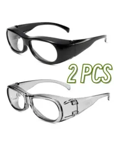 【2-Pack 】Square Frame Transparent Lenses, Sporty Safety Glasses, Lab & Care Environment, Unisex, All Seasons, Non-Color Changing, Lab Goggles, Protective Goggles