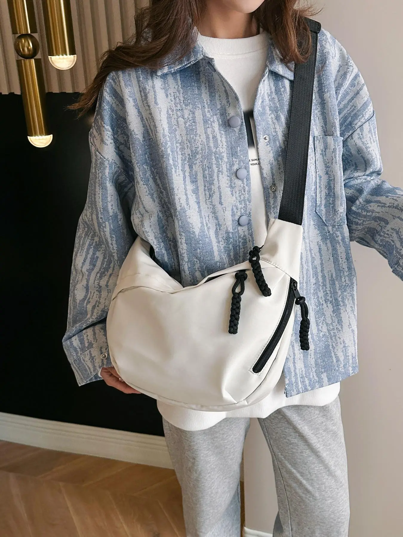 Women's Casual Plain Color Crossbody Bag, Fashionable Zipper Large Capacity Hobo Bag for Daily Life, Casual Trendy Versatile Commuting Bag Purse for W