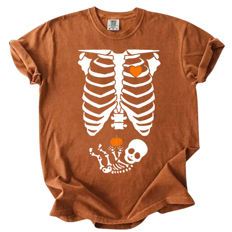 Pregnant Skeleton Halloween Shirt | Pumpkin Bump Maternity Tee | Funny Halloween Pregnancy Graphic Shirt