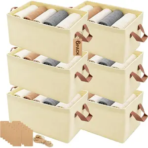 Premium Storage Bins for Shelves 6 Pack, 22.6L Large Fabric Storage Baskets with Metal Frame, Collapsible Closet Organizer Bins with Labels for Clothes, Towels, Home Organization