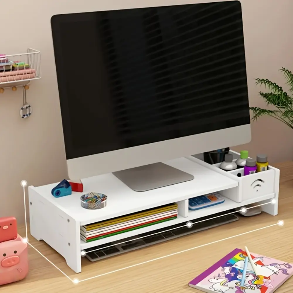 Office Storage Shelf, Monitor Riser Stand, Multi-Functional Minimalist ...