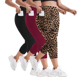 3 Pack Plus Size Capri Leggings for Women High Waisted Yoga Pants with Pockets for Women Tummy Control Workout Leggings Yoga Capris