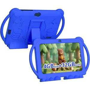 Kids Tablet 7 inch Android 12, 4GB RAM 32GB ROM, 512GB Expandsion, with Parental Control, WiFi, Bluetooth, Dual Camera with Silicone Case, 1PCS for Gifts(Blue)