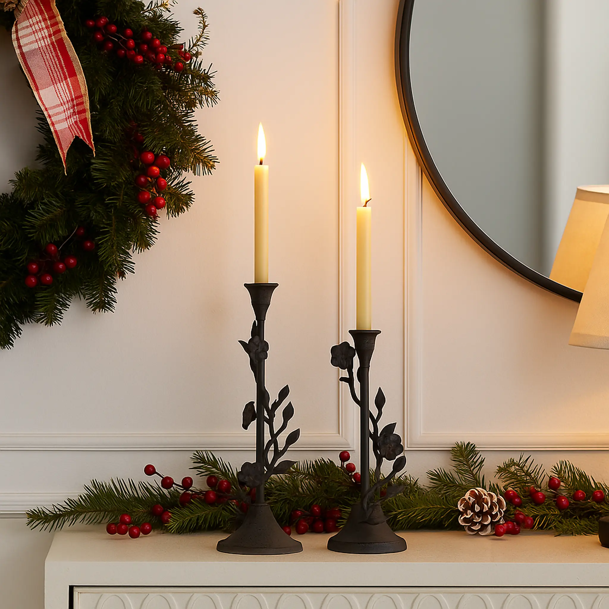 Eden Set of 2 Floral Branch Taper Candle Holders – Antique Bronze Aluminum Taper Holders